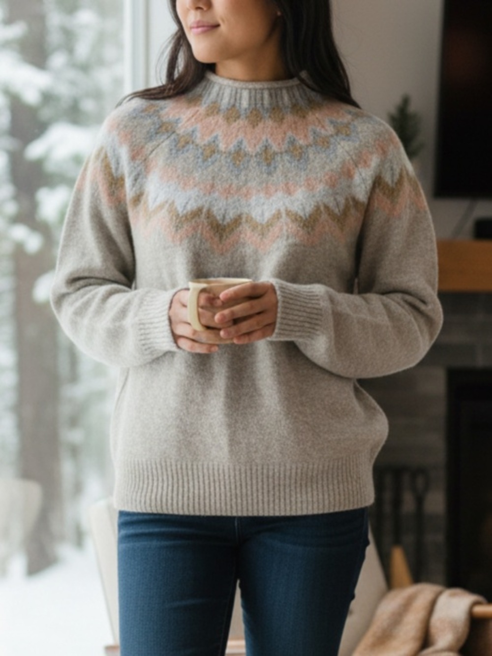 CeCe Patterned Turtleneck Sweater